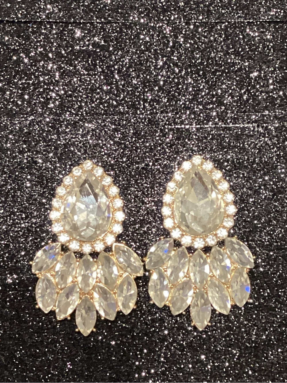 Clear Crystal Teardrop Cluster Earrings - Gold Setting